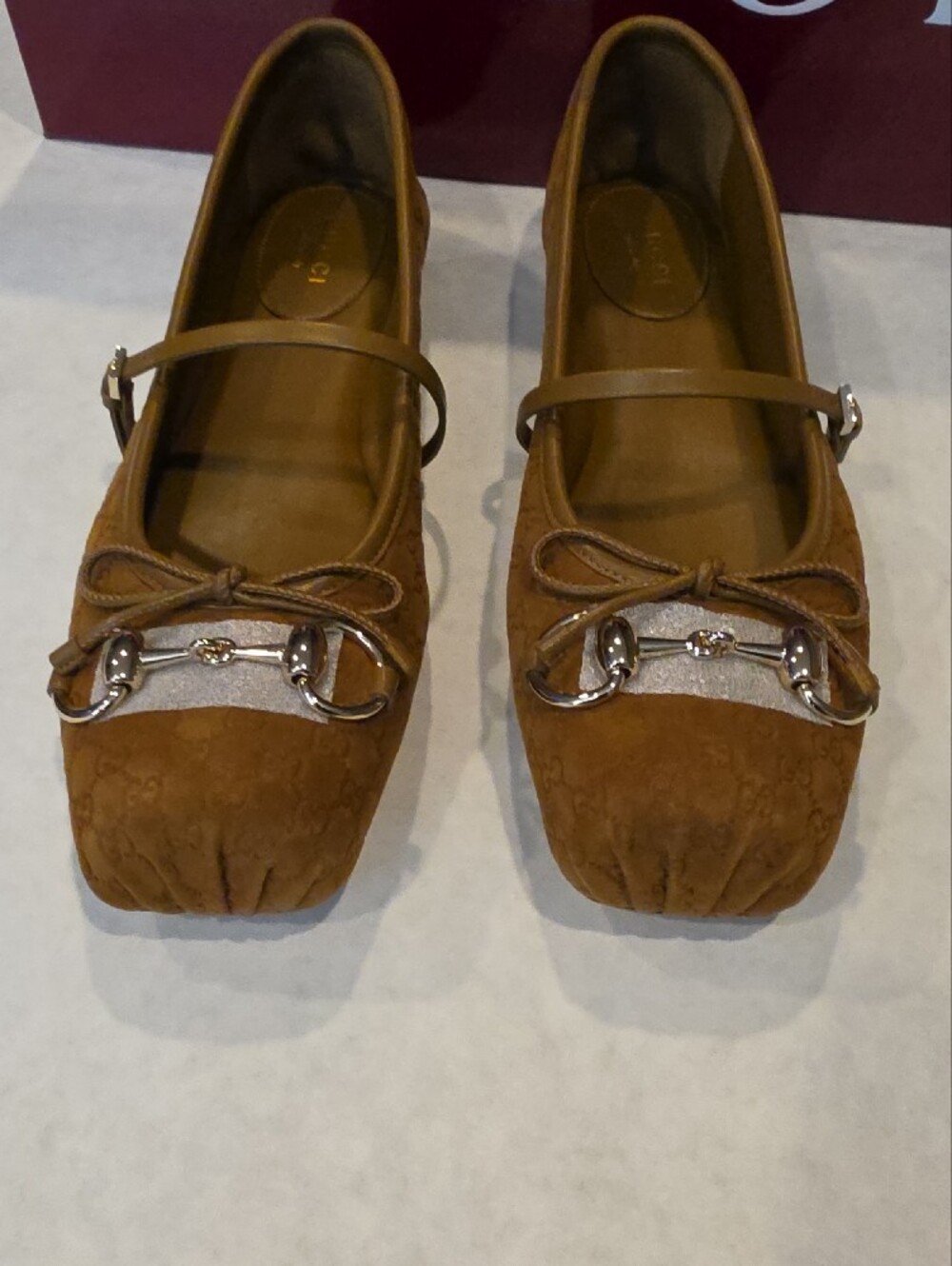 Gucci Tan GG Suede Ballet Flats with Silver Horsebit - Picture 3 of 7